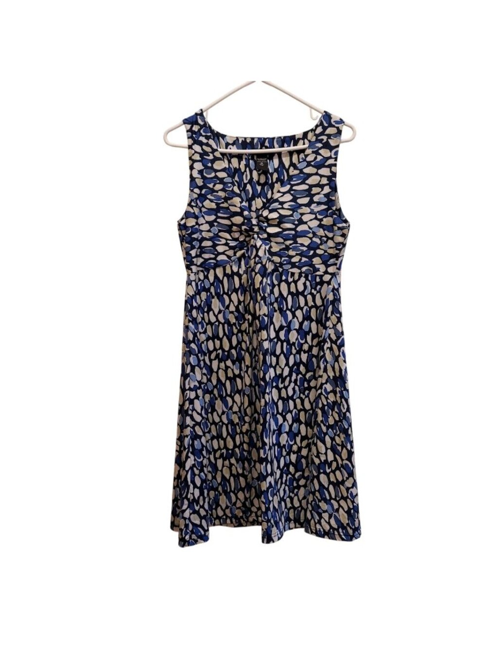 New York & Co Dress Womens M Blue White Dots Fit Flare Stretch career business